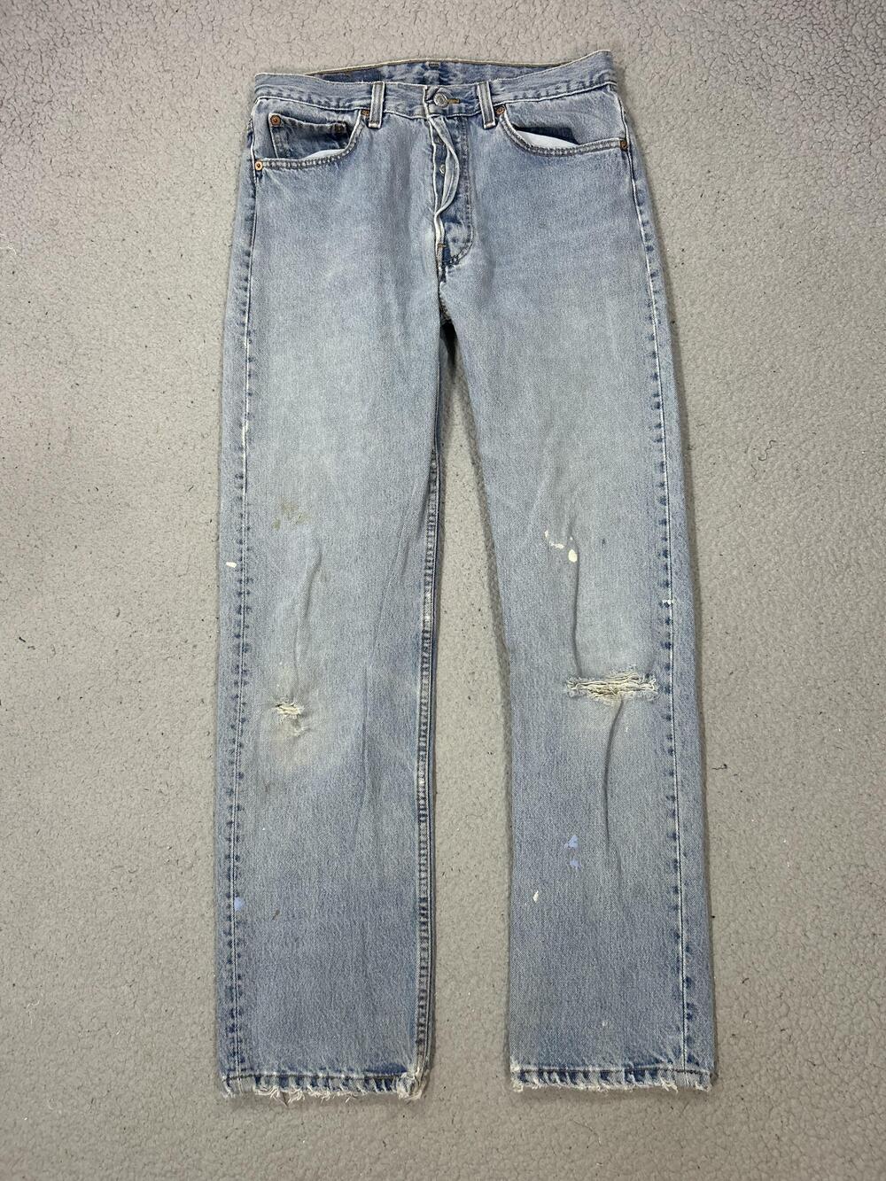 Vintage Levi's 501 Jeans Mens 30x30 Light Wash Distressed Straight Leg Denim USA